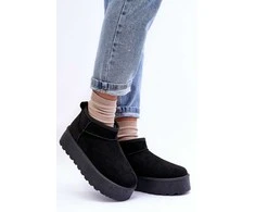 FD1 Juodi zomšiniai UGG stiliaus batai su kailiu