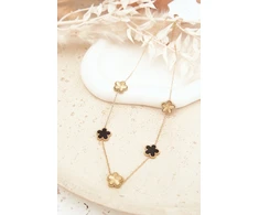Glam Chic Ladies Necklace With Clover Leaves Stainless Steel Gold