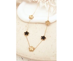 Glam Chic Ladies Necklace With Clover Leaves Stainless Steel Gold