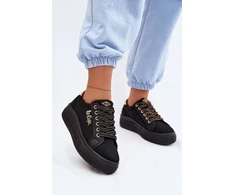Lee Cooper Juodi suvarstomi bateliai ant platformos