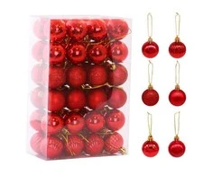 Raudonų eglutės žaisliukų rinkinys, 48 vnt., skersmuo 3,5 cm BSN09WZ3
