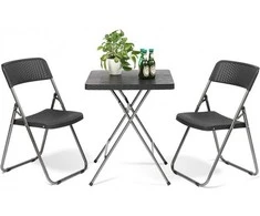 Lauko baldų komplektas Ecarla Sodo baldų komplektas, 3 viename, stalas + 2 kėdės, dirbtinis rotangas, juodas balkonas, SC07