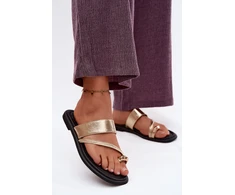 Vinceza Aukso spalvos odinės šlepetės
