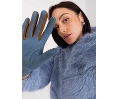 Wool Fashion Italia Elegantiškos mėlynos pirštinės su pinta juostele: Dydis - L/XL