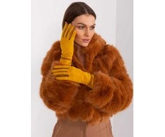 Wool Fashion Italia Geltonos pirštinės su pinta juostele: Dydis - L/XL