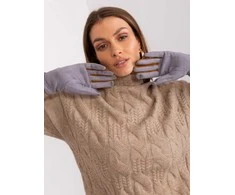Wool Fashion Italia Pilkos pirštinės su pinta juostele: Dydis - L/XL