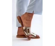 Zazoo Elegantiškos auksinės moteriškos odinės šlepetės