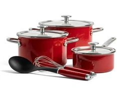 Emalio puodų rinkinys su priedais - 8 vnt. / KitchenAid