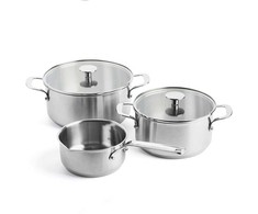 KitchenAid - Nerūdijančio plieno keptuvių rinkinys (3 vnt.): puodas su dangčiu + atviras puodas - sidabrinės spalvos - 16-24 cm