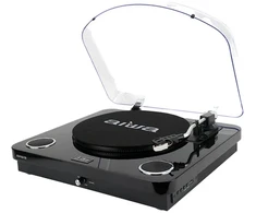Aiwa LPS-25BK vinyylisoitin sisäänrakennetuilla kaiuttimilla, musta