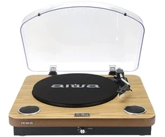 Aiwa LPS-25WD vinyylisoitin sisäänrakennetuilla kaiuttimilla, puinen