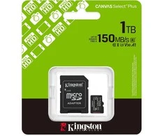 Atminties kortelė „Kingston Technology 1TB Micro SDXC Canvas Select Plus Gen3 150MB/s A1“ kortelė + adapteris