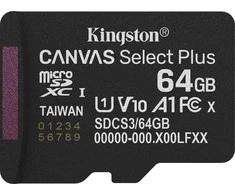„Kingston Technology“ 64 GB „micSDXC Canvas Select Plus Gen3 100R A1“ atminties kortelės pakuotė be ADP