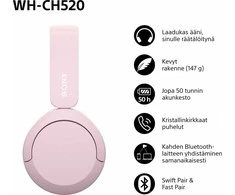 Belaidės Ausinės Sony WH-CH520L, Rožinės