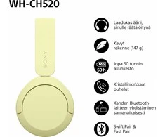 Belaidės Ausinės Sony WH-CH520L, Geltonos spalvos