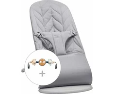 BabyBjörn Bliss Woven Bundle - sitteri + lelu, šviesiai pilkos/Googly Eyes (pastelli)