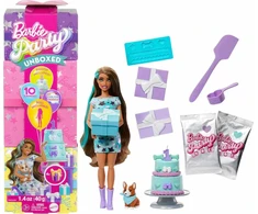 Mattel BARBIE PARTY UNBOXED REVEAL siurprizų rinkinys - tamsiaplaukė lėlė (JFG72)