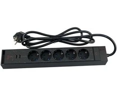 Blackstorm Farad jatkojohto RGB-valoilla, 5 pistorasiaa + 2 x USB-A, 2 m