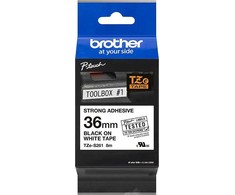 Brother TZe-S261 -lujasti kiinnittyvä tarranauha, 36 mm x 8 m, musta valkoisella pohjalla
