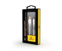 GEMBIRD CC-USB2B-AMmBM-2M-BW2 Gembird Premium medvilninis pintas Micro-USB įkrovimo ir duomenų kabelis,2m,sidabrinis/baltas