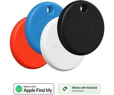 Chipolo POP – Bluetooth Tracker with Replaceable Baterija for iOS &amp; Android, 4pack -Juodas, Baltas, Raudona, Mėlyna
