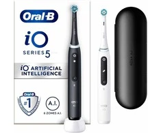 Dantų šepetėlis Oral-B iO serijos 5 Duo elektriniai dantų šepetėliai – juodi ir balti
