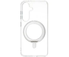 Dėklas FoneKit Premium Kickstand MagSafe-yhteensopiva suojakuori jalustalla, Samsung Galaxy S25, läpinäkyvä