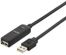 Kabelis DELTACO USB 2.0, 20.0m, juodas / USB2-EX20M