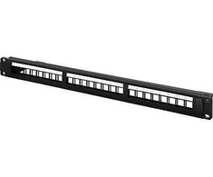 DELTACO 19 "komutacinė panelė, 24 jungtys, be jungčių, kabelio laikiklis, 1U, metalinė, juoda / PAN-113