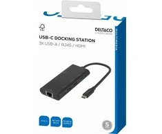 USB-C prijungimo stotelė DELTACO, viena, 1x HDMI, 3x USB-A, RJ45 / USBC-HDMI31 / 1902571