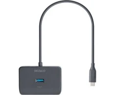 USB-C šakotuvas DELTACO, 5 Gbps, 4x USB-A, juodas / USBC-HUB203 / 1902428