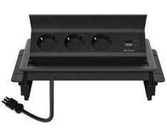 Stalinis atverčiamas maitinimo lizdas DELTACO OFFICE, 3 lizdai, 1x21W A+C USB, GST18 kabelio jungtis / GT-1400 / 1902250