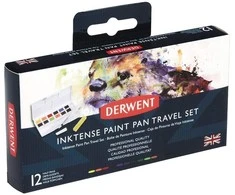 Derwent Inktense Pan Travel Set rašalo spalvos 12vnt + bako teptukas
