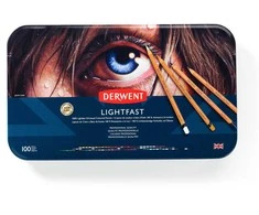 Derwent Lightfast spalvoti pieštukai 100 vnt. skardinėje dėžutėje - aliejiniai spalvoti pieštukai