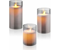 Enne Interior Prieš sezonus Lumina LED žvakės 3 komplektų, rūkyto stiklo, 10 / 12,5 / 15 cm