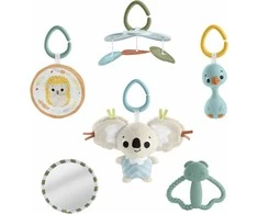 Mattel Fisher-Price Simply Senses naujagimio mankštos kilimėlis su 6 sensoriniais žaisliukais
