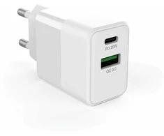 FoneKit Double 20W -laturi, USB-C + USB-A, valkoinen