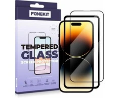 FoneKit Full Cover -panssarilasi, iPhone 14 Pro, musta