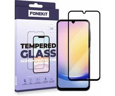 FoneKit viso dangčio grūdintas stiklas, Samsung Galaxy A25, juodas