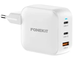 FoneKit GaN PD 100W -verkkovirtalaturi, USB-C + USB-C + USB-A, valkoinen