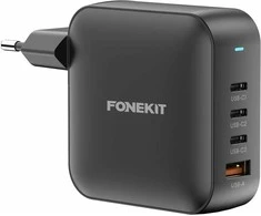 FoneKit GaN PD 165W -verkkovirtalaturi, USB-A + 3 x USB-C, musta