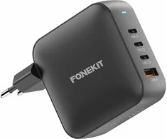 FoneKit GaN PD 165W -verkkovirtalaturi, USB-A + 3 x USB-C, musta
