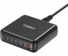FoneKit GaN PD 200W -verkkovirtalaturi, USB-A + 5 x USB-C, musta