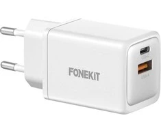 FoneKit GaN PD 48W -verkkovirtalaturi, USB-C + USB-A, valkoinen