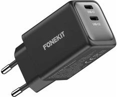 FoneKit GaN PD 48W -verkkovirtalaturi, USB-C + USB-C, musta