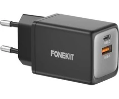 FoneKit GaN PD 48W -verkkovirtalaturi, USB-C + USB-A, musta