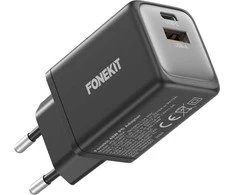 FoneKit GaN PD 48W -verkkovirtalaturi, USB-C + USB-A, musta