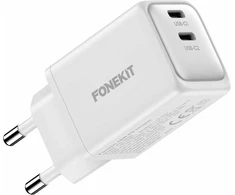 FoneKit GaN PD 48W -verkkovirtalaturi, USB-C + USB-C, valkoinen