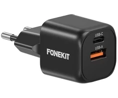 FoneKit Mini 20 W, USB-C + USB-A, musta