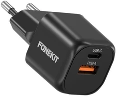 FoneKit Mini 20 W, USB-C + USB-A, musta